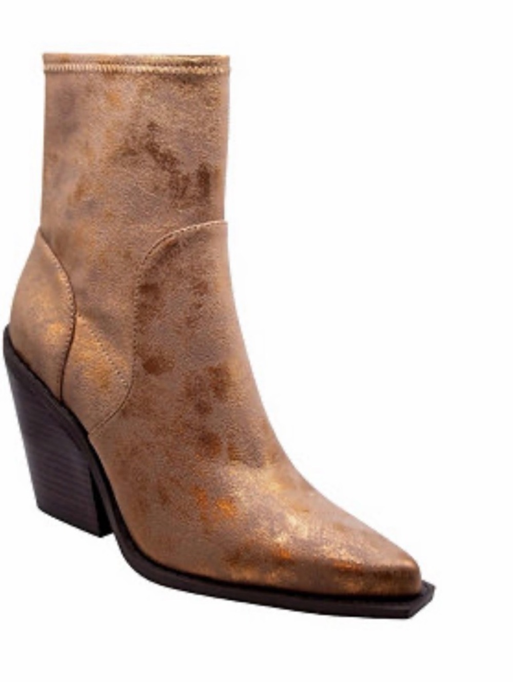 Charles By Charles David Metallic Bronze Pointed Bootie with Stacked Heel